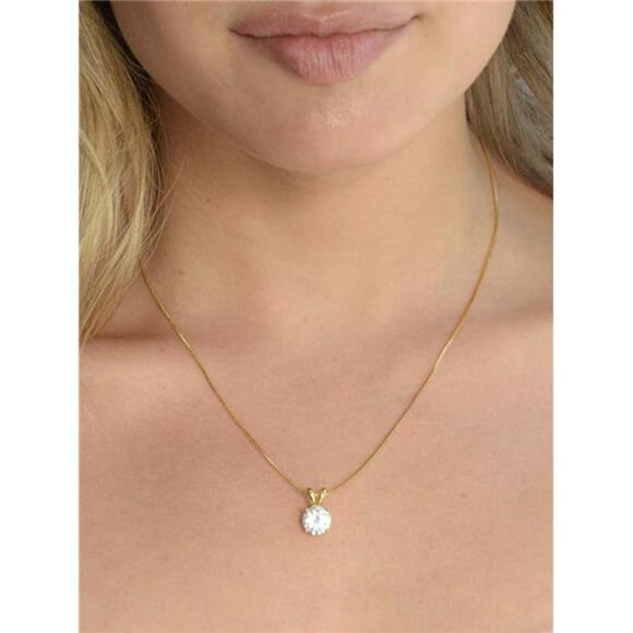 Cubic Zirconia Crystal Gold Pendant Necklace for Women, 2 Carat CZ - Picture 3 of 8